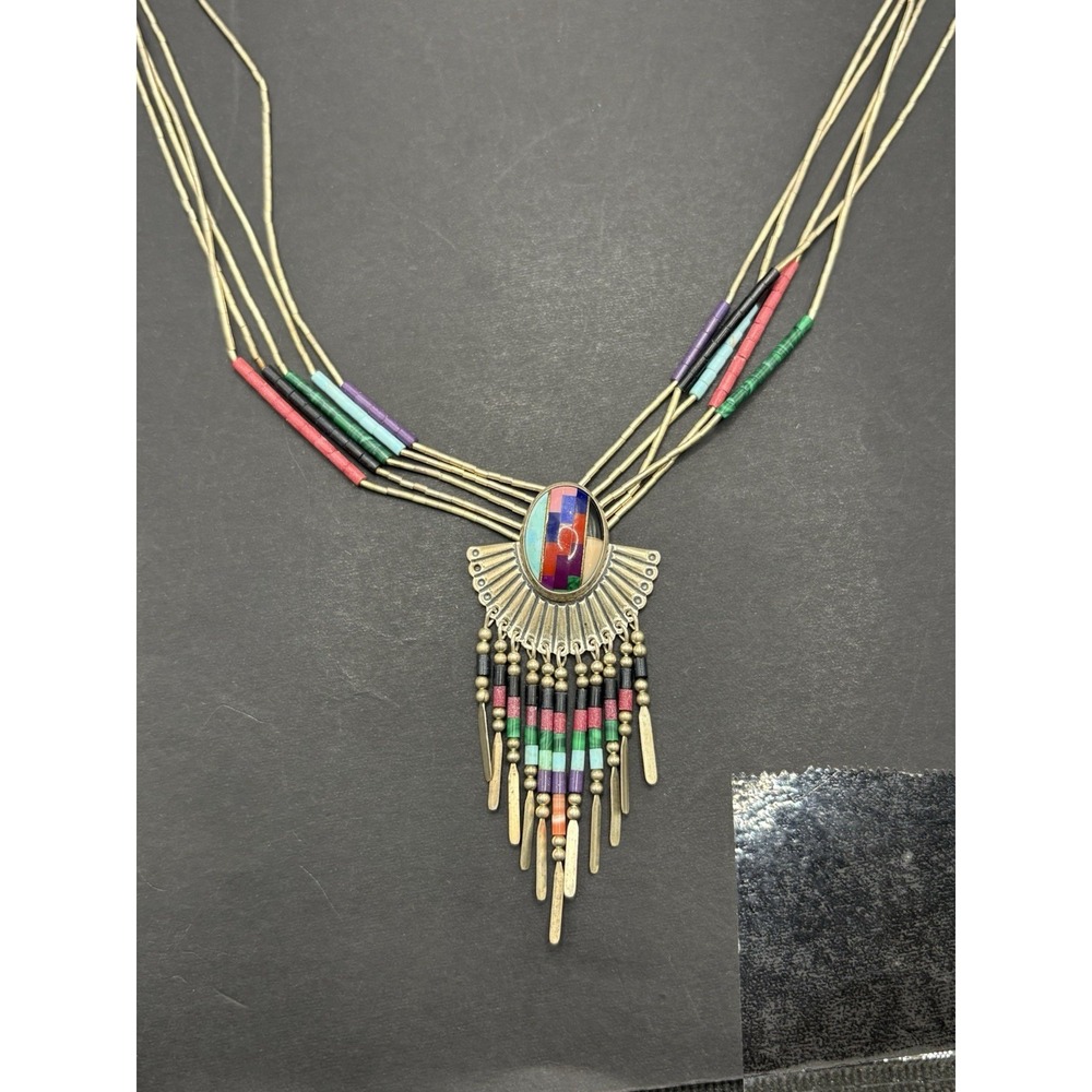 24" Native American Sterling Silver Gemstone Liquid Silver Necklace 20G G22